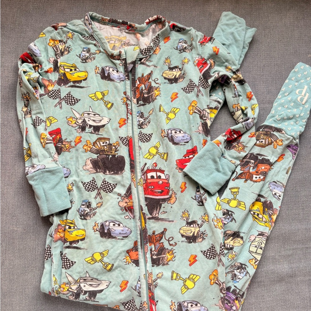 Posh Peanut - Kids' Cars Graphic Zip Pajamas - Light Teal